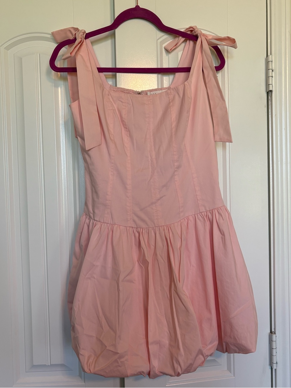 Lush Light Pink Tie-Shoulder Bubble Dress